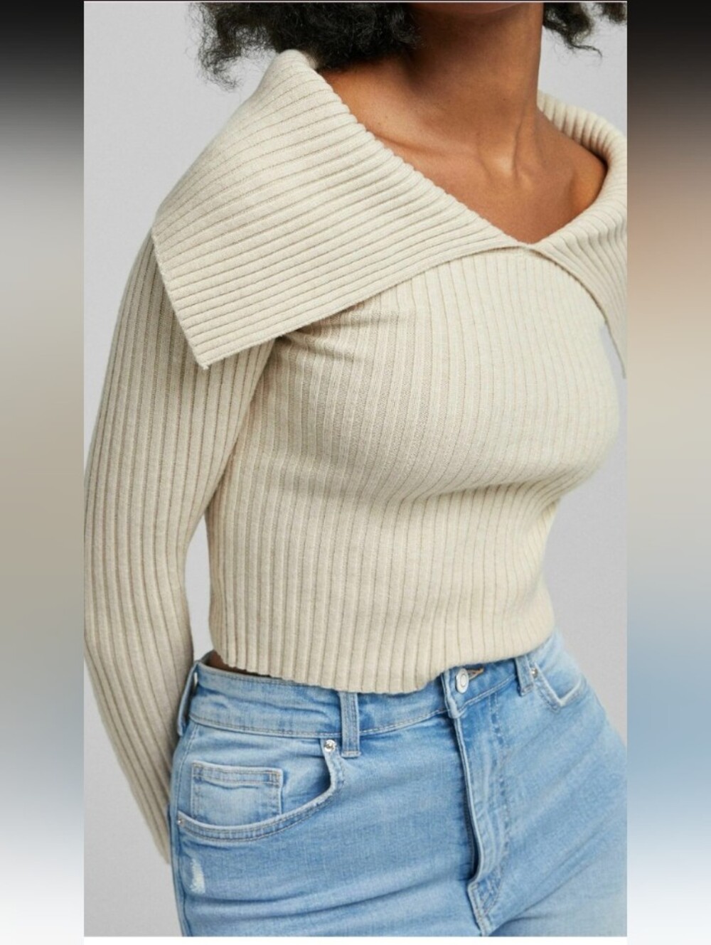 Dynamite Medium Off-Shoulder Ribbed Sweater Top - Cream - Picture 9 of 15